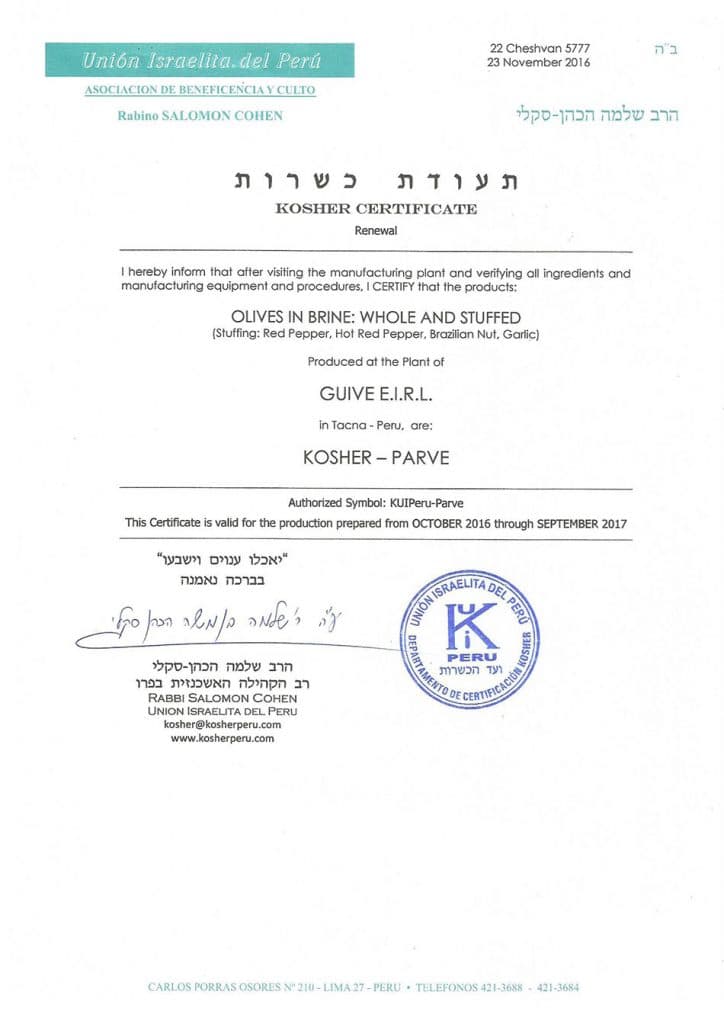 Certificado Kosher